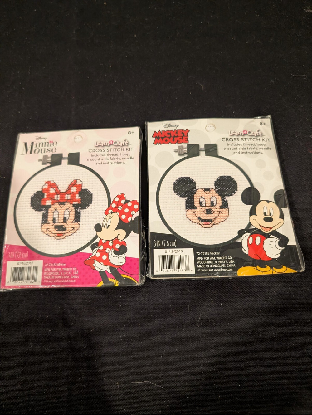 2 Disney Mickey Minnie Mouse Mini Cross Stitch Kits Learn a Craft Hoop